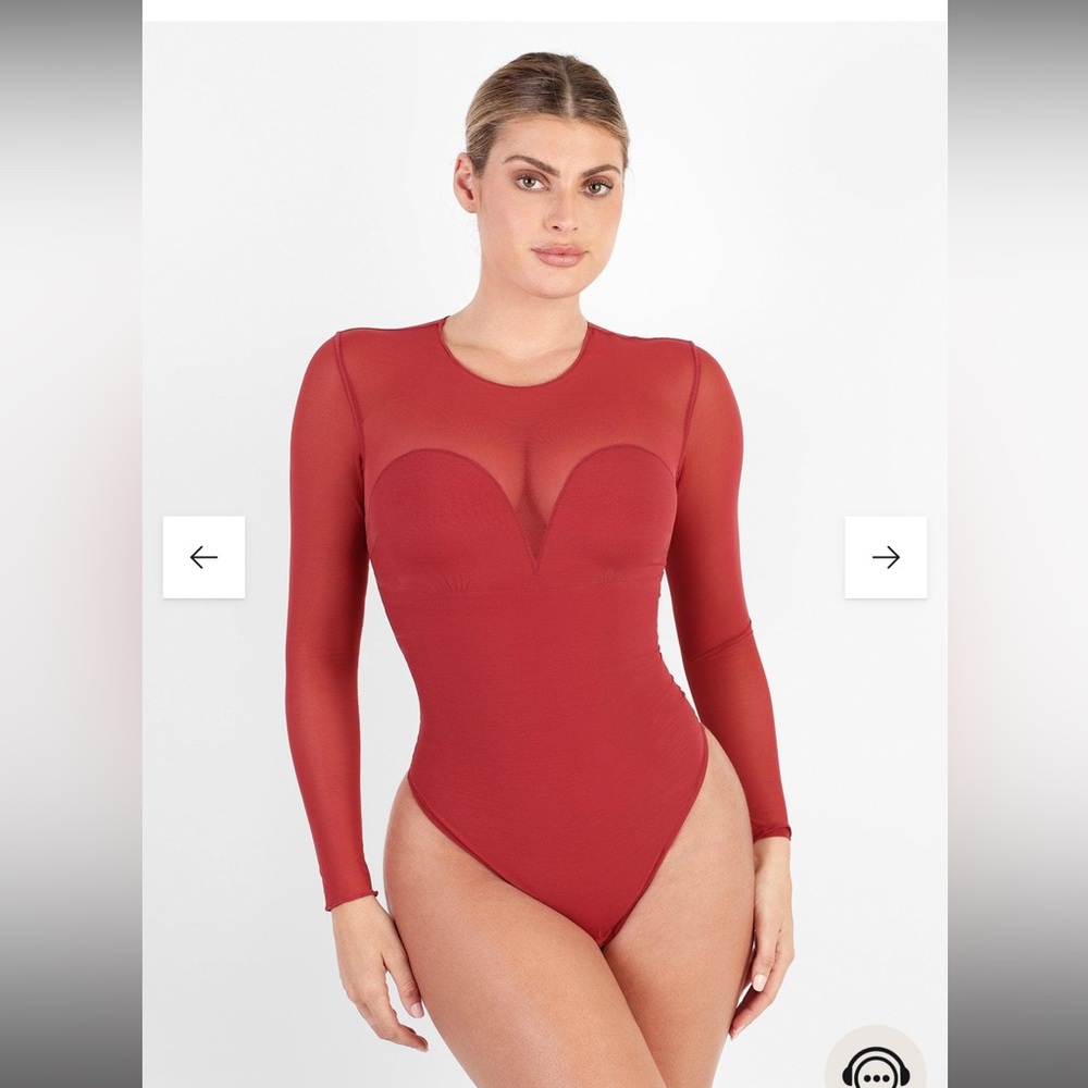 Mesh long sleeve shapewear bodysuit
